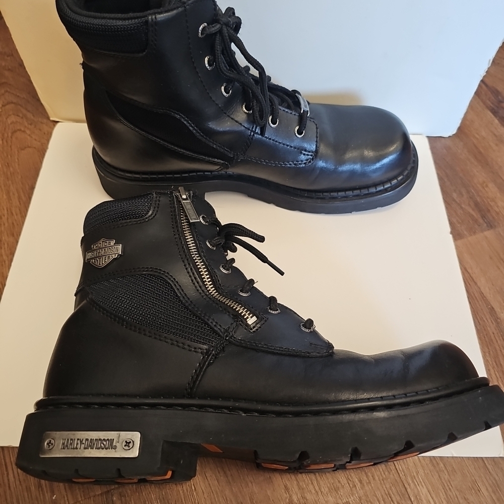 HARLEY DAVIDSON Mens 10.5 Leather Riding Boots Biker 91541 BLACK. NICE!